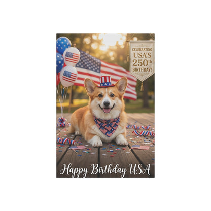 4th of July Corgi Garden Flag — "Happy Birthday USA" Patriotic House Banner