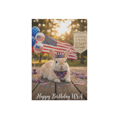 Patriotic Rabbit Garden Flag – "Happy Birthday USA" 250th Celebration