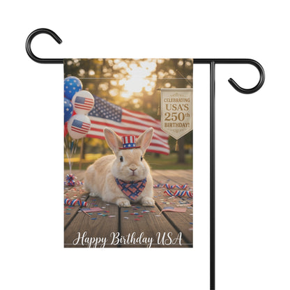 Patriotic Rabbit Garden Flag – "Happy Birthday USA" 250th Celebration