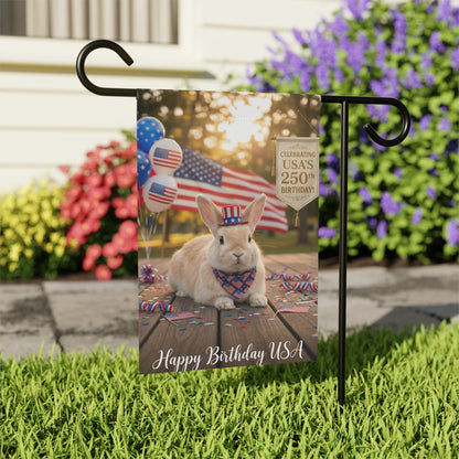 Patriotic Rabbit Garden Flag – "Happy Birthday USA" 250th Celebration