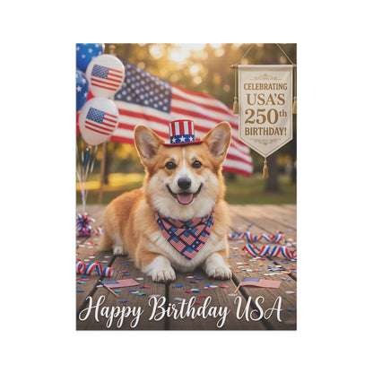 4th of July Corgi Garden Flag — "Happy Birthday USA" Patriotic House Banner