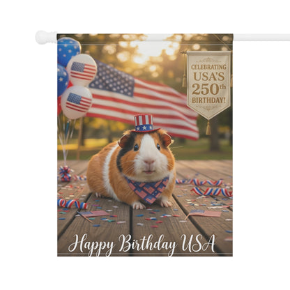 Patriotic Guinea Pig Garden Flag — "Happy Birthday USA" 250th Celebration