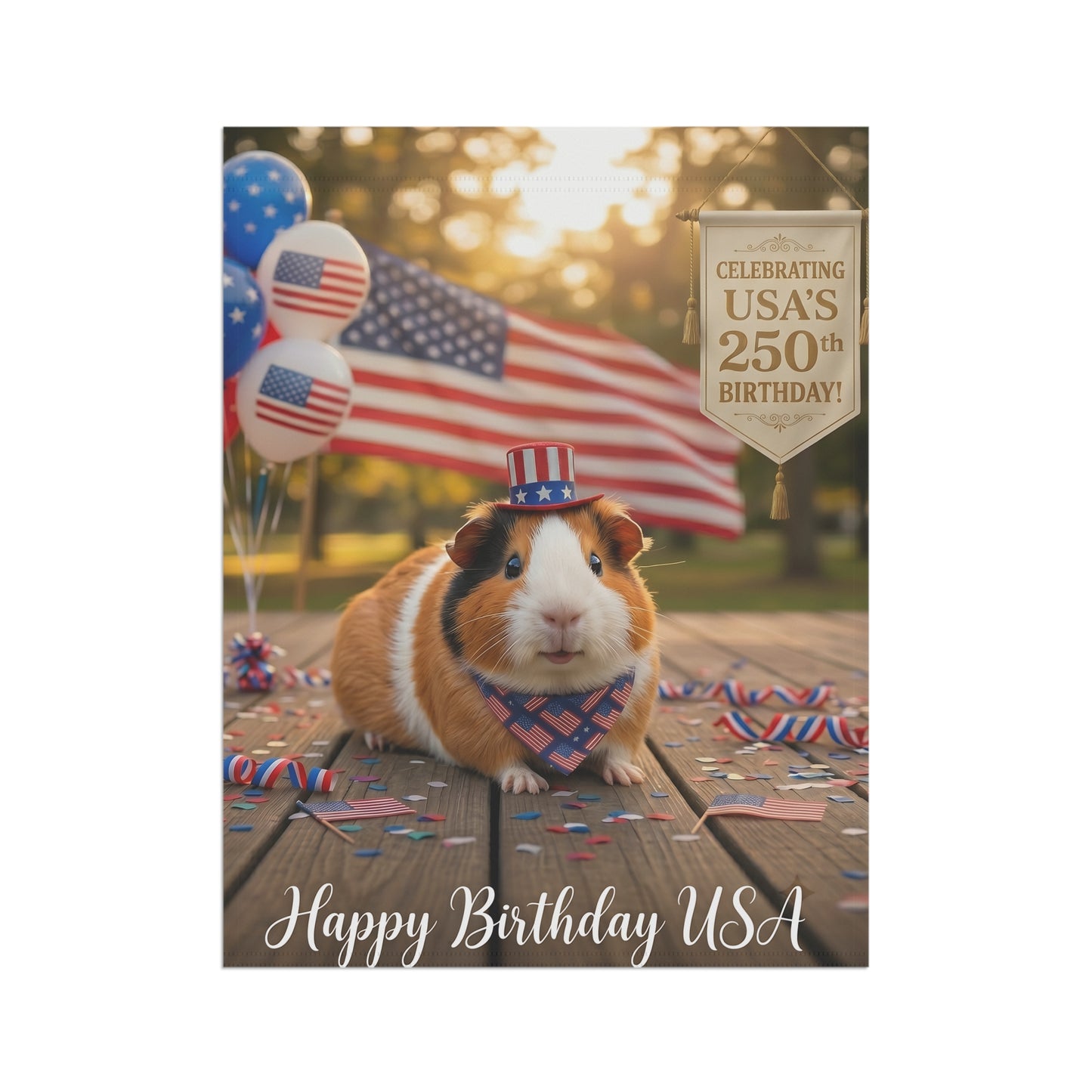 Patriotic Guinea Pig Garden Flag — "Happy Birthday USA" 250th Celebration