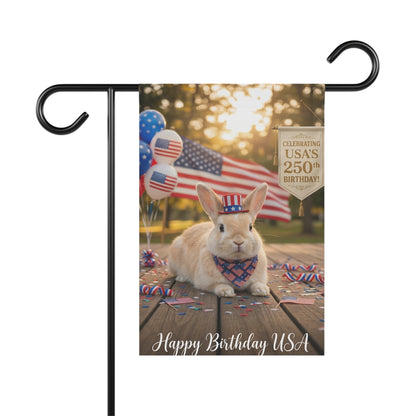 Patriotic Rabbit Garden Flag – "Happy Birthday USA" 250th Celebration