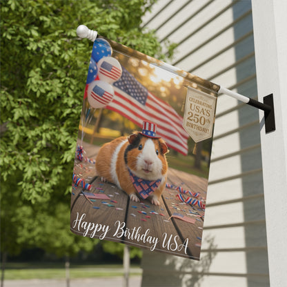 Patriotic Guinea Pig Garden Flag — "Happy Birthday USA" 250th Celebration