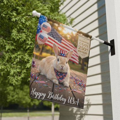 Patriotic Rabbit Garden Flag – "Happy Birthday USA" 250th Celebration
