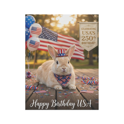 Patriotic Rabbit Garden Flag – "Happy Birthday USA" 250th Celebration